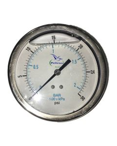 TANK TRAILER GAUGE- 4", LIQ. FILLED, 0-30 PSI, BACK PORT