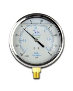 4" Pressure/Vacuum Gauge, 30 PSI Bottom Connection