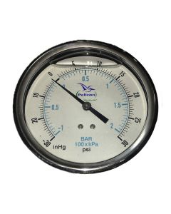 TANK TRAILER GAUGE- 4", LIQ. FILLED, -30 - 30 PSI, BACK PORT