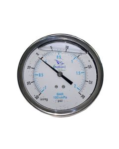 Pressure Gauge 30 Vac-PSI, 4" Stainless Steel Case