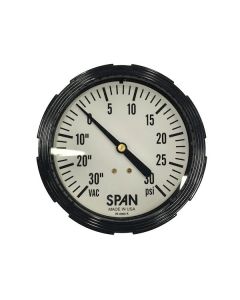 3.5" Span Panel Mount Gauge 30 PSI Vacuum/Pressure, Back Connection