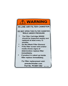 In-Line Air Filter Canister Decal Warning